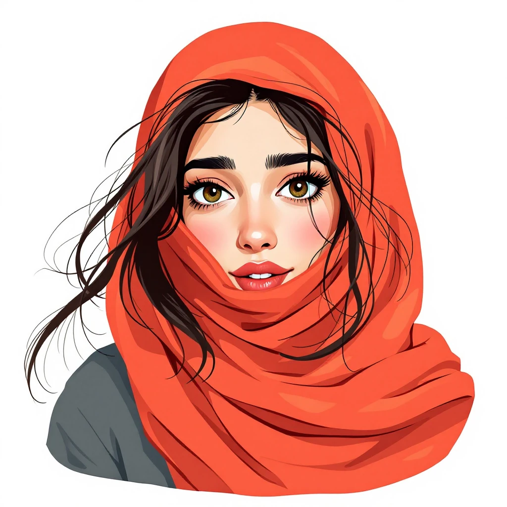 Iranian Woman Colorful Caricature