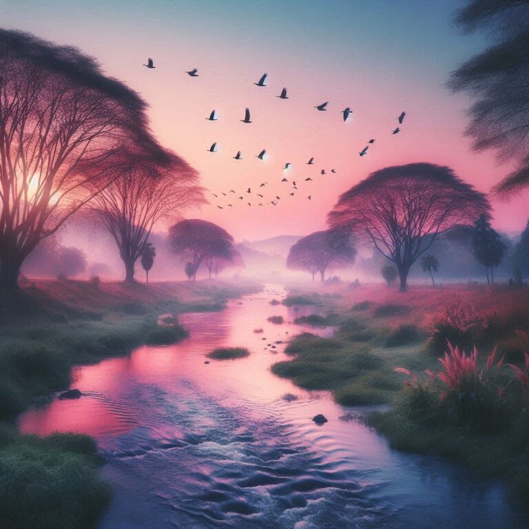 Serene Dusk Landscape with Flowing River