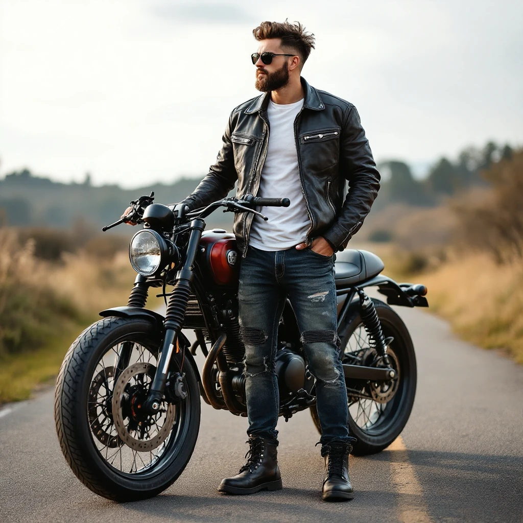 Man Biker Jacket Heavy Motorcycle