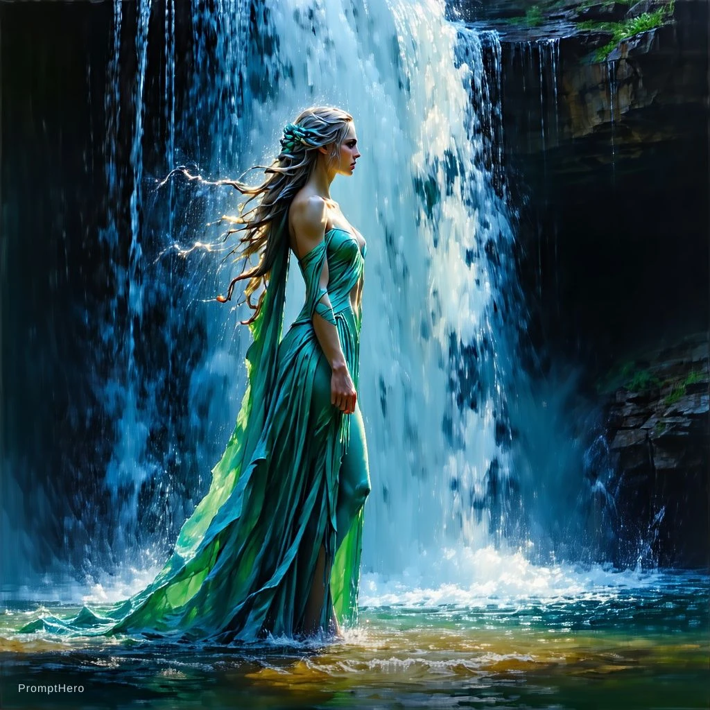 Goddess Waterfall Standing Hyperrealistic