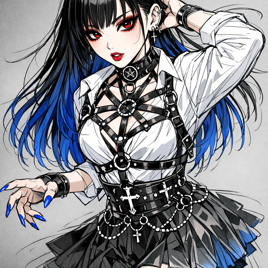 Gothic Korean Makeup Girl Harness