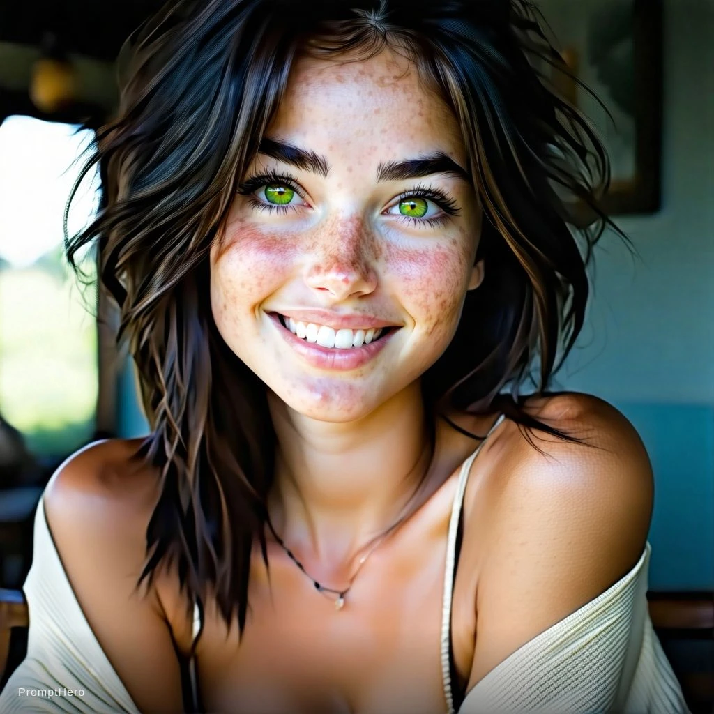 Girl Green Eyes Close-up Smile