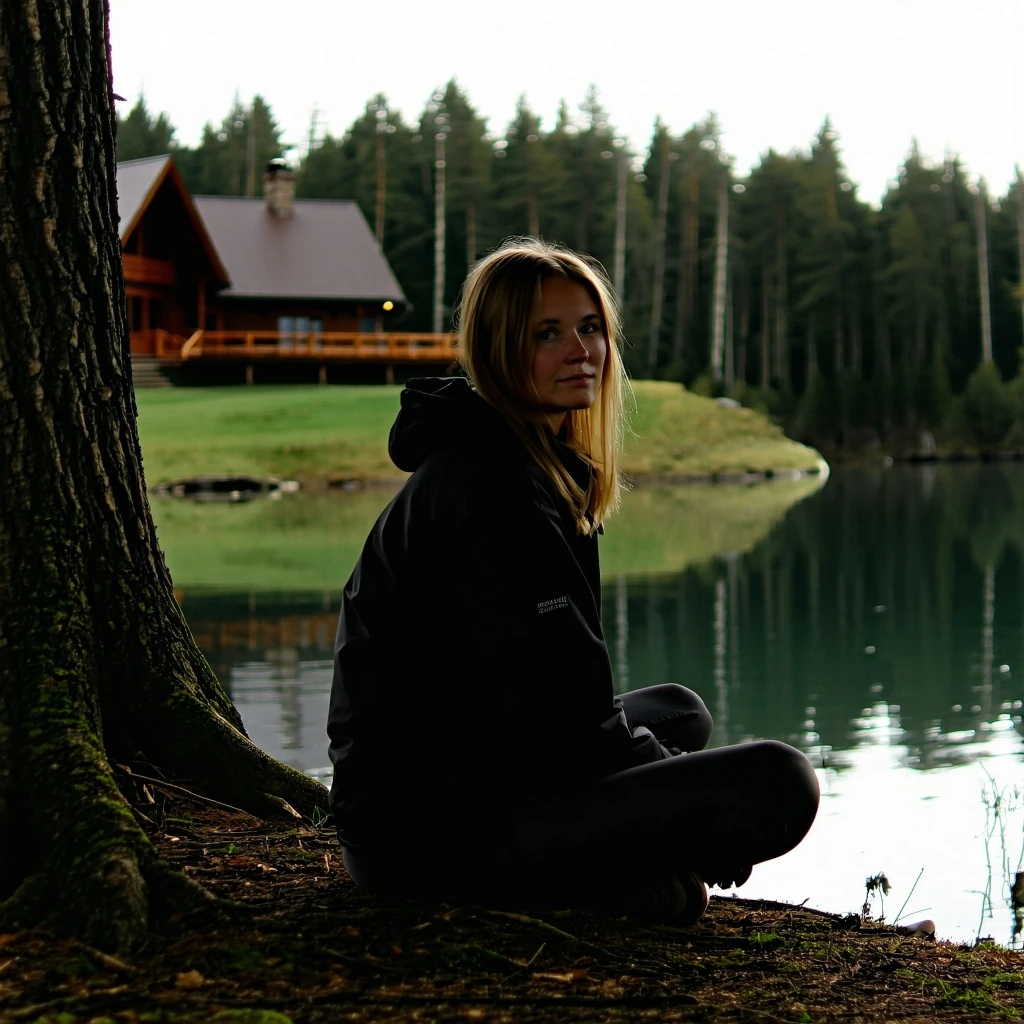 Woman Lake House Forest Cinematic