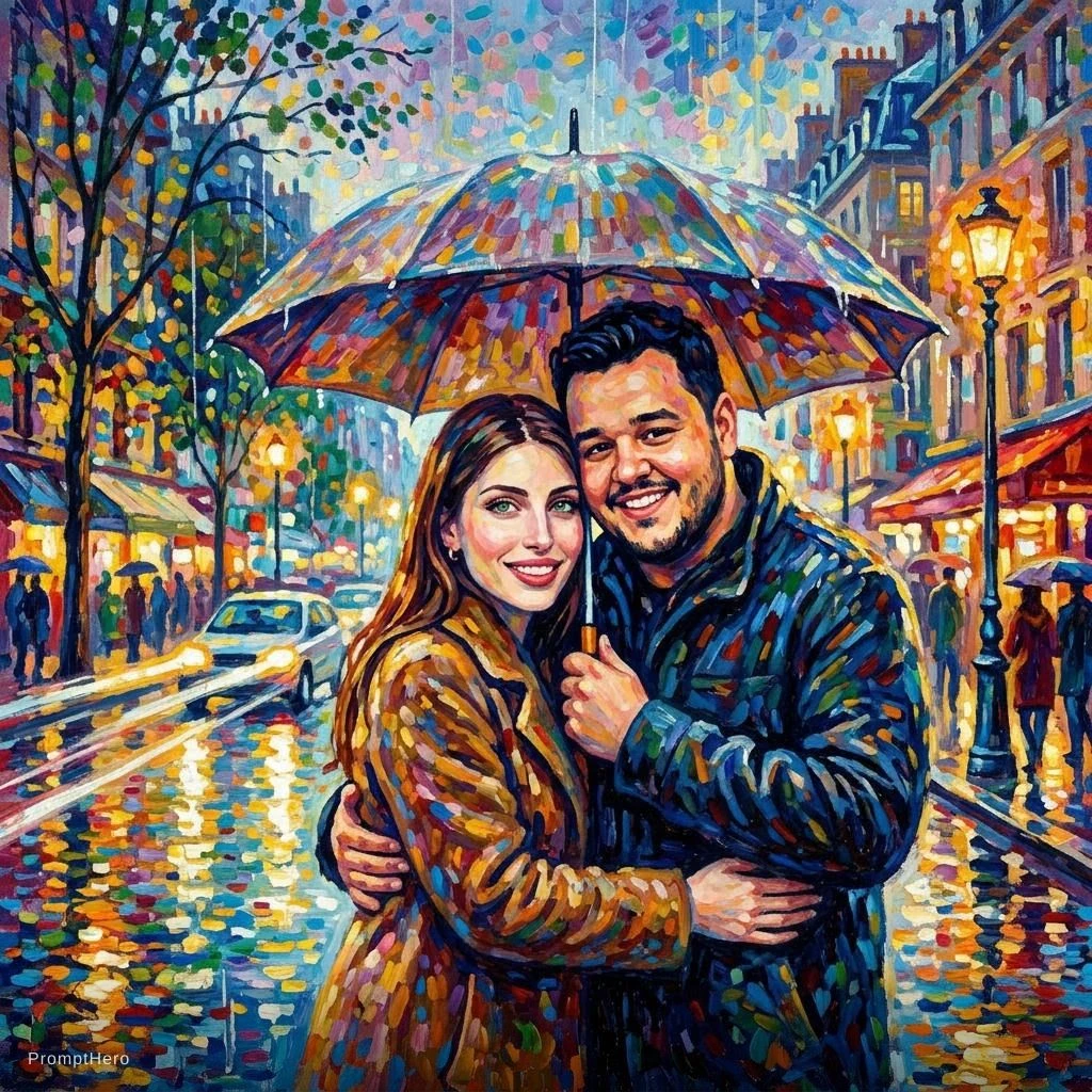Rainy Umbrella Romantic Couple