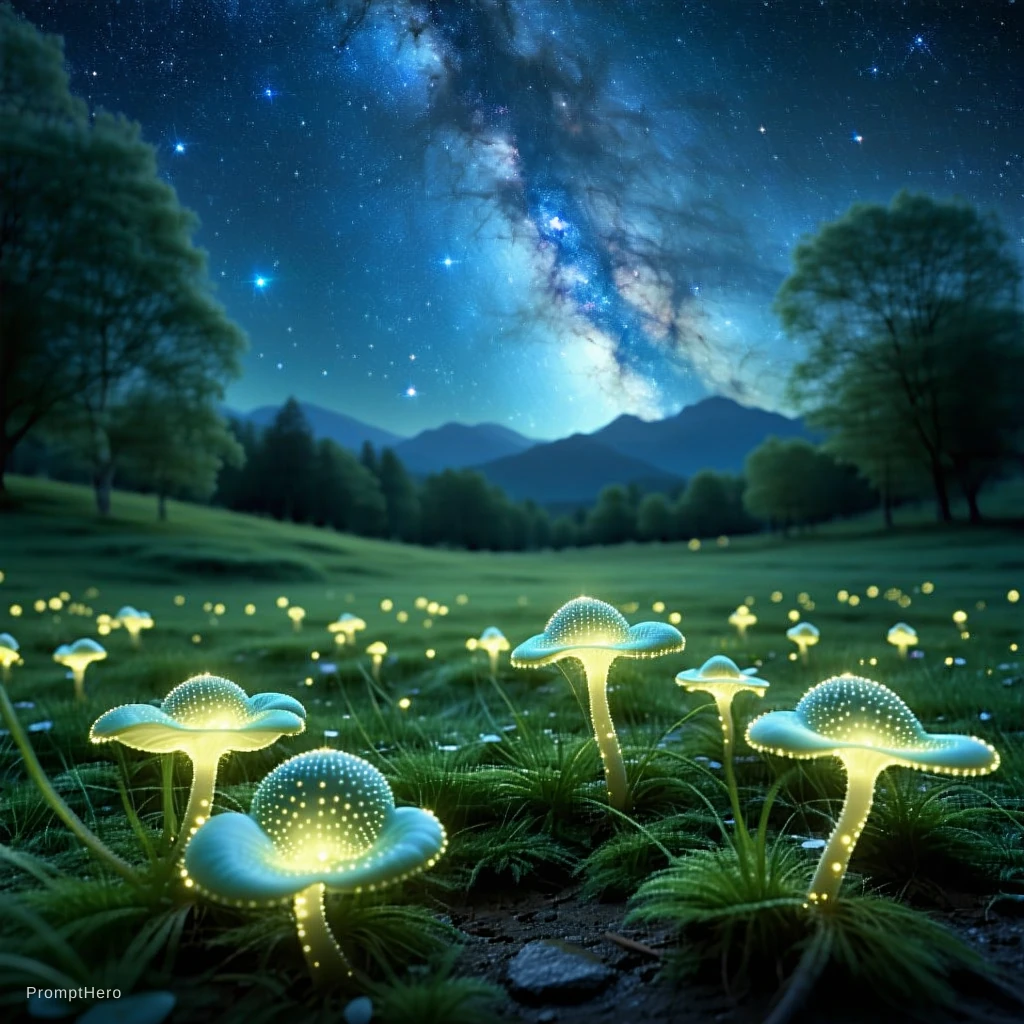 Moonlit Bioluminescent Plant Forest
