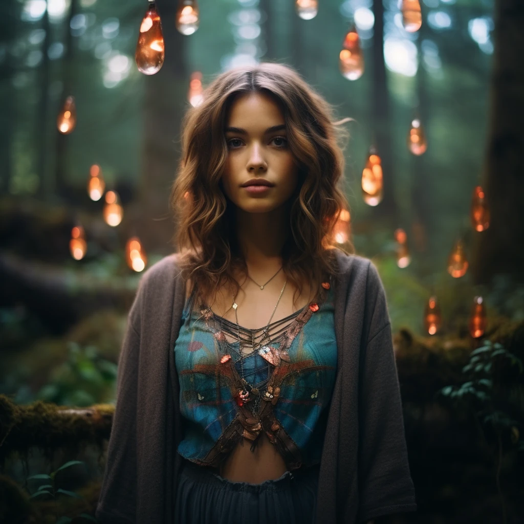 Young hippie woman standing in Forest