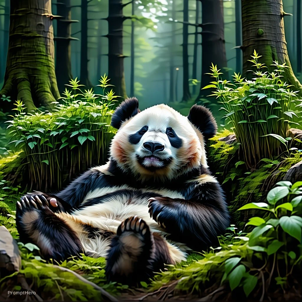 Panda Weed Forest Illustration