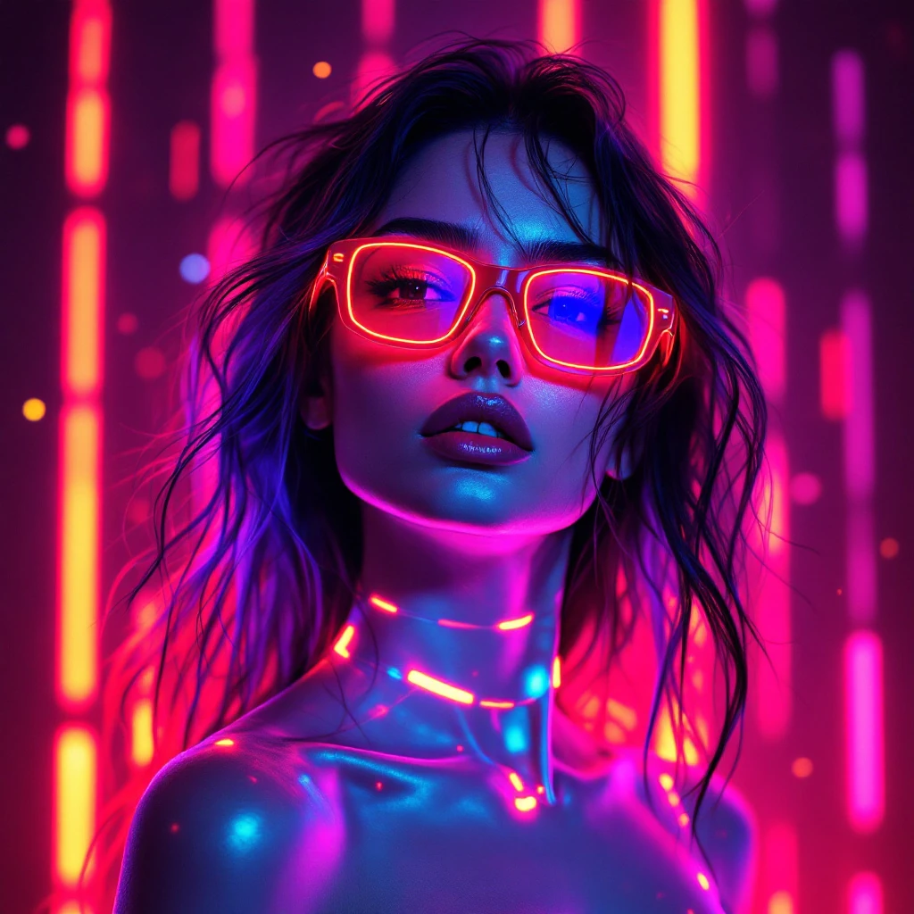 Neon Bio Woman Vaporwave