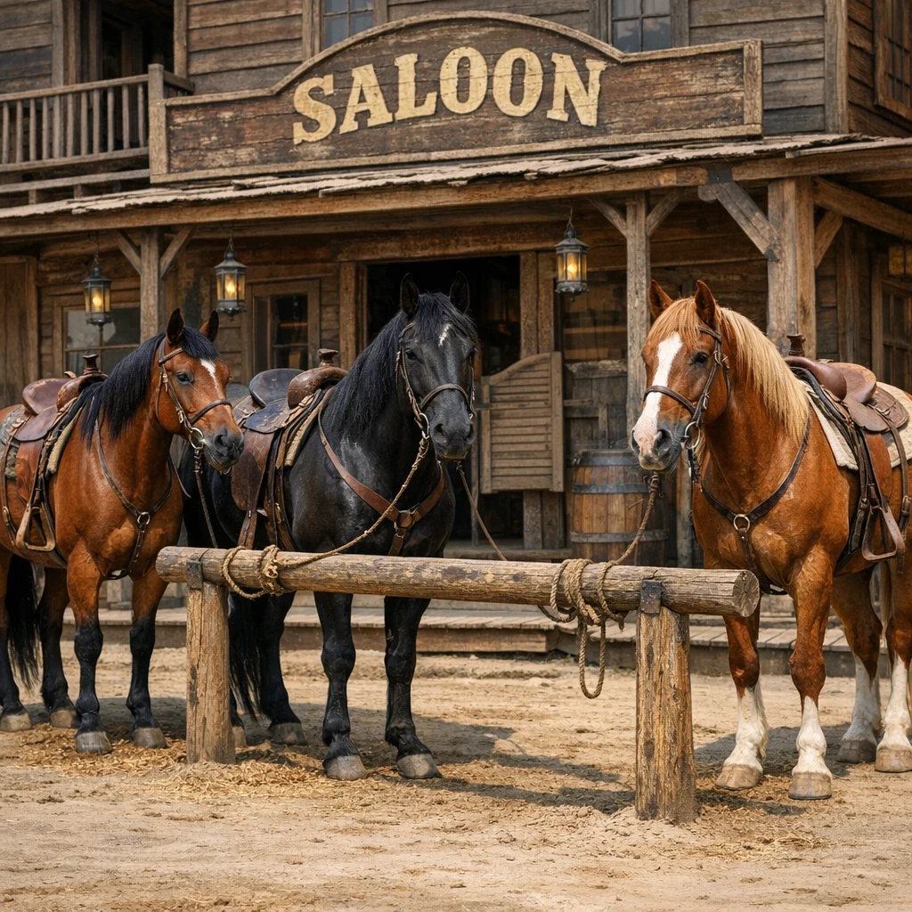 Western Saloon Horses Scene