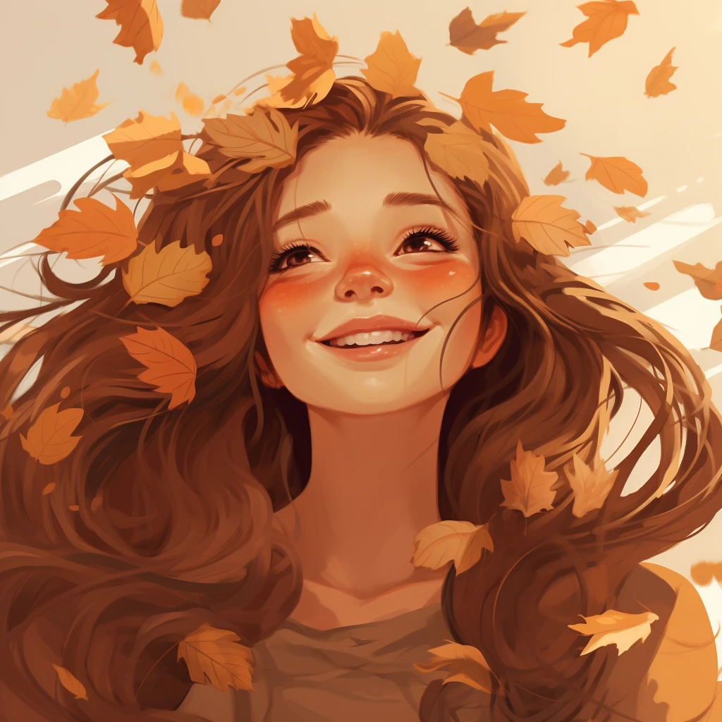 Girl with flying autumn leaf crown