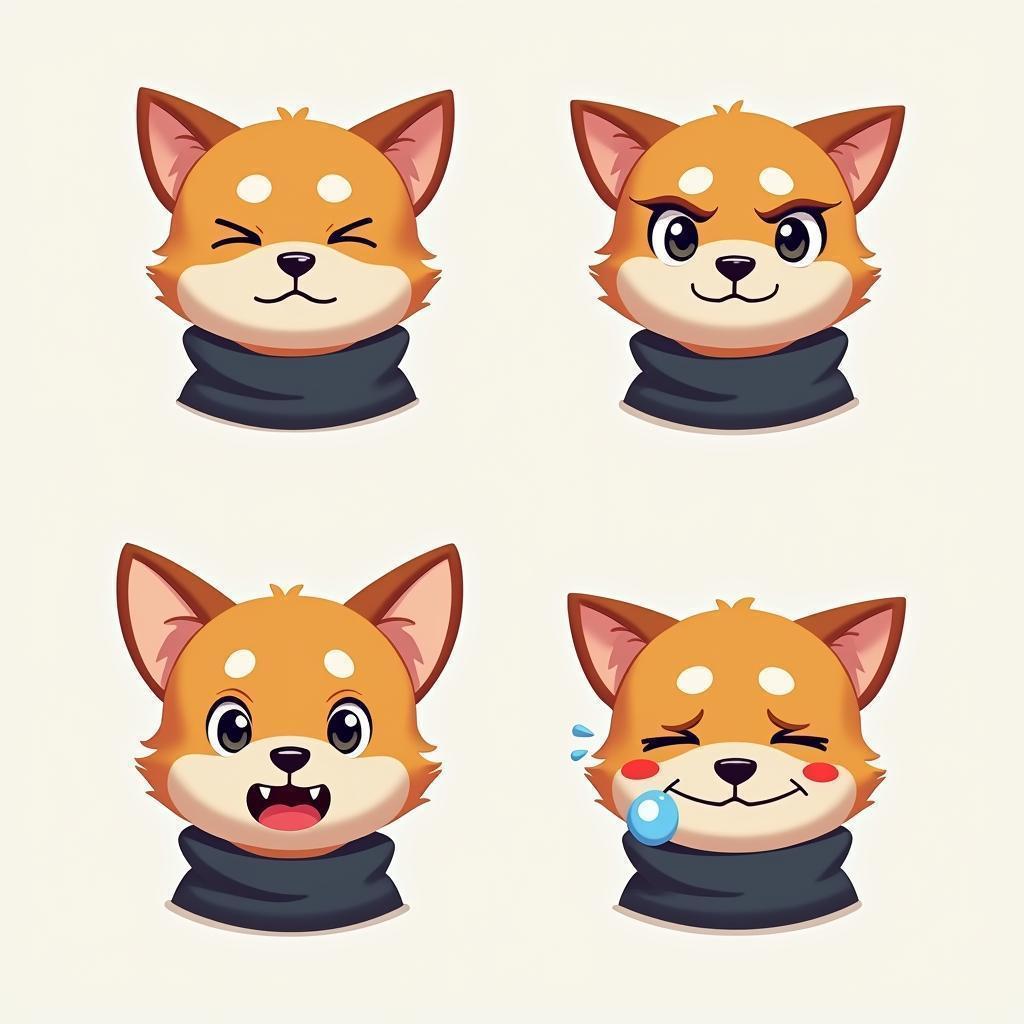 Anime Dog Emoji Icons in Blue Turtlenecks
