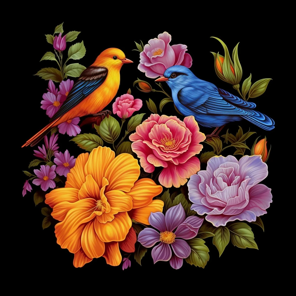 Garden Flowers Birds Vector