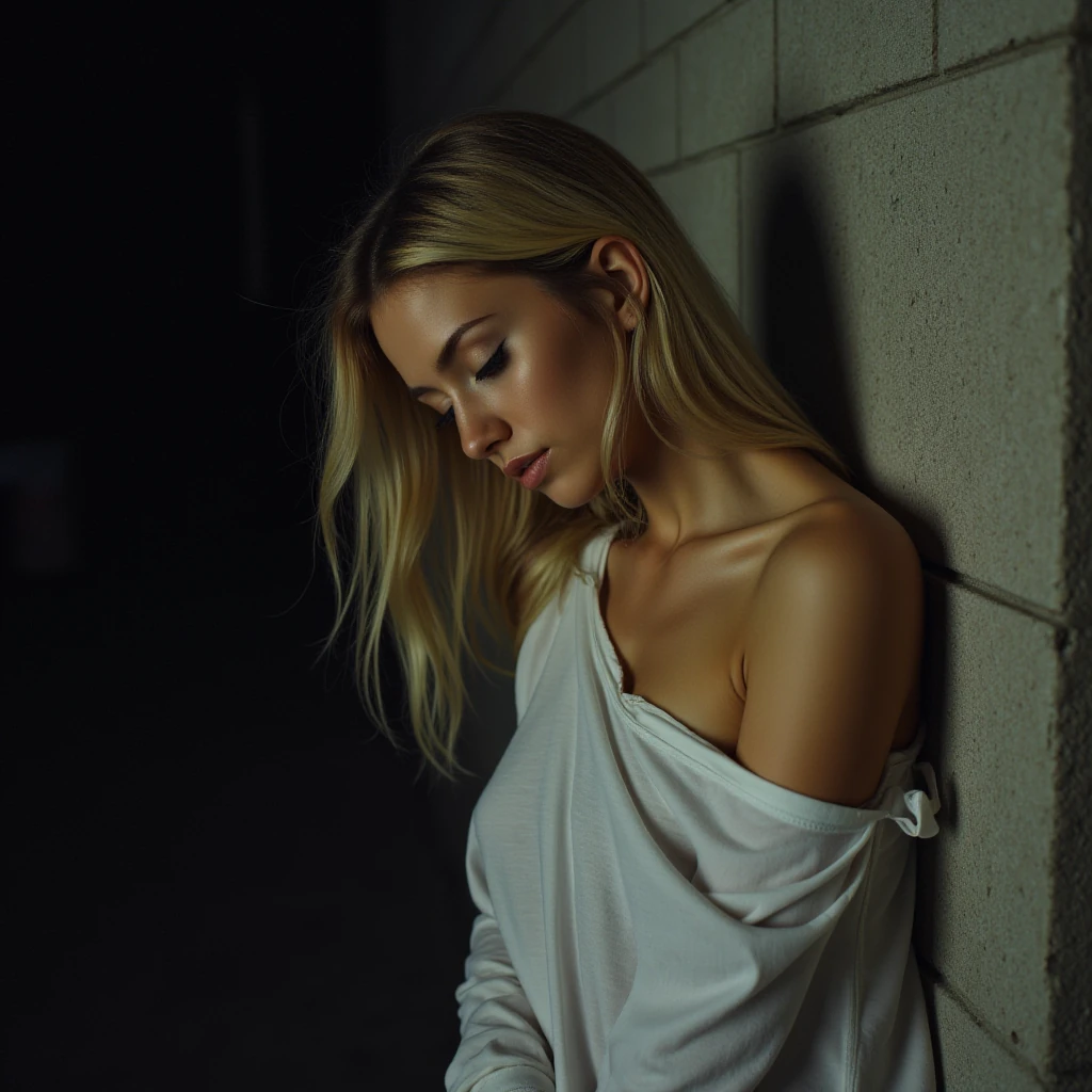 Woman Cement Wall Dimly