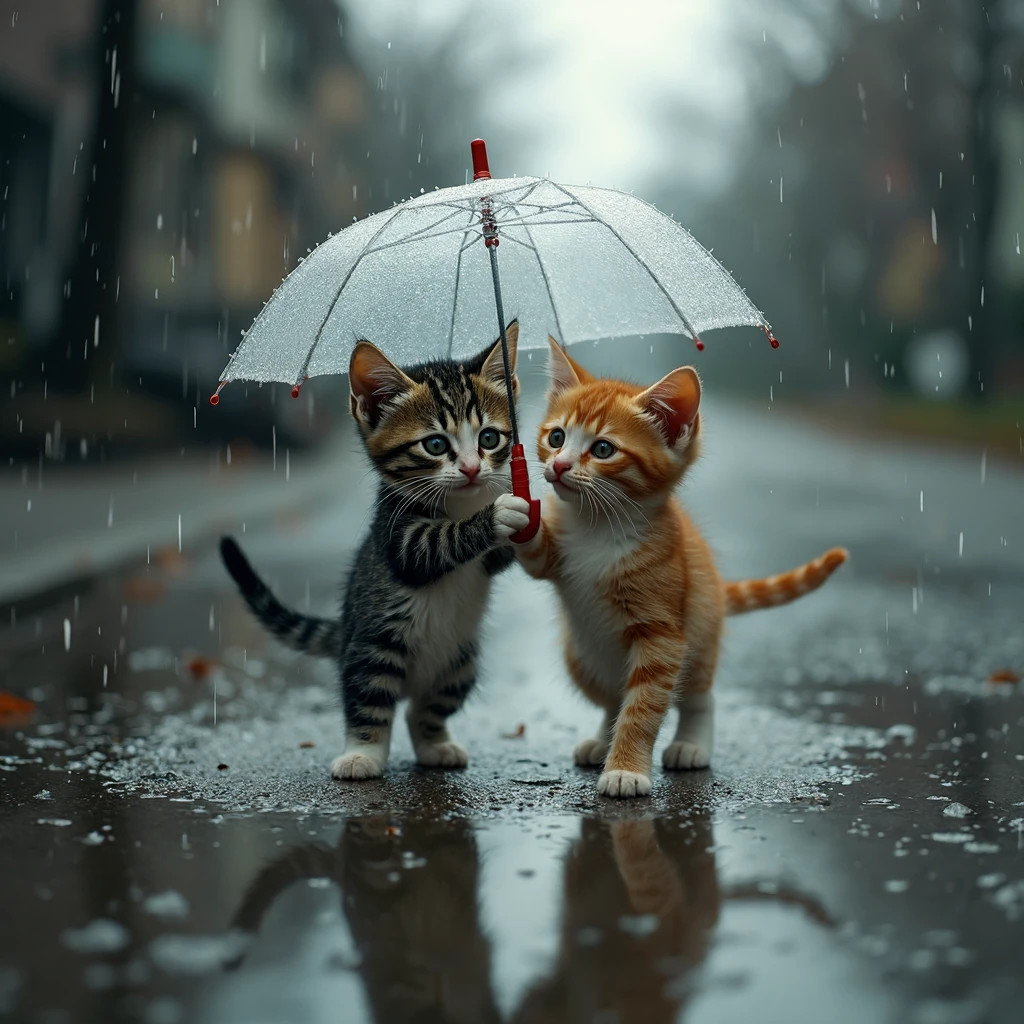 Kittens Umbrella Rain