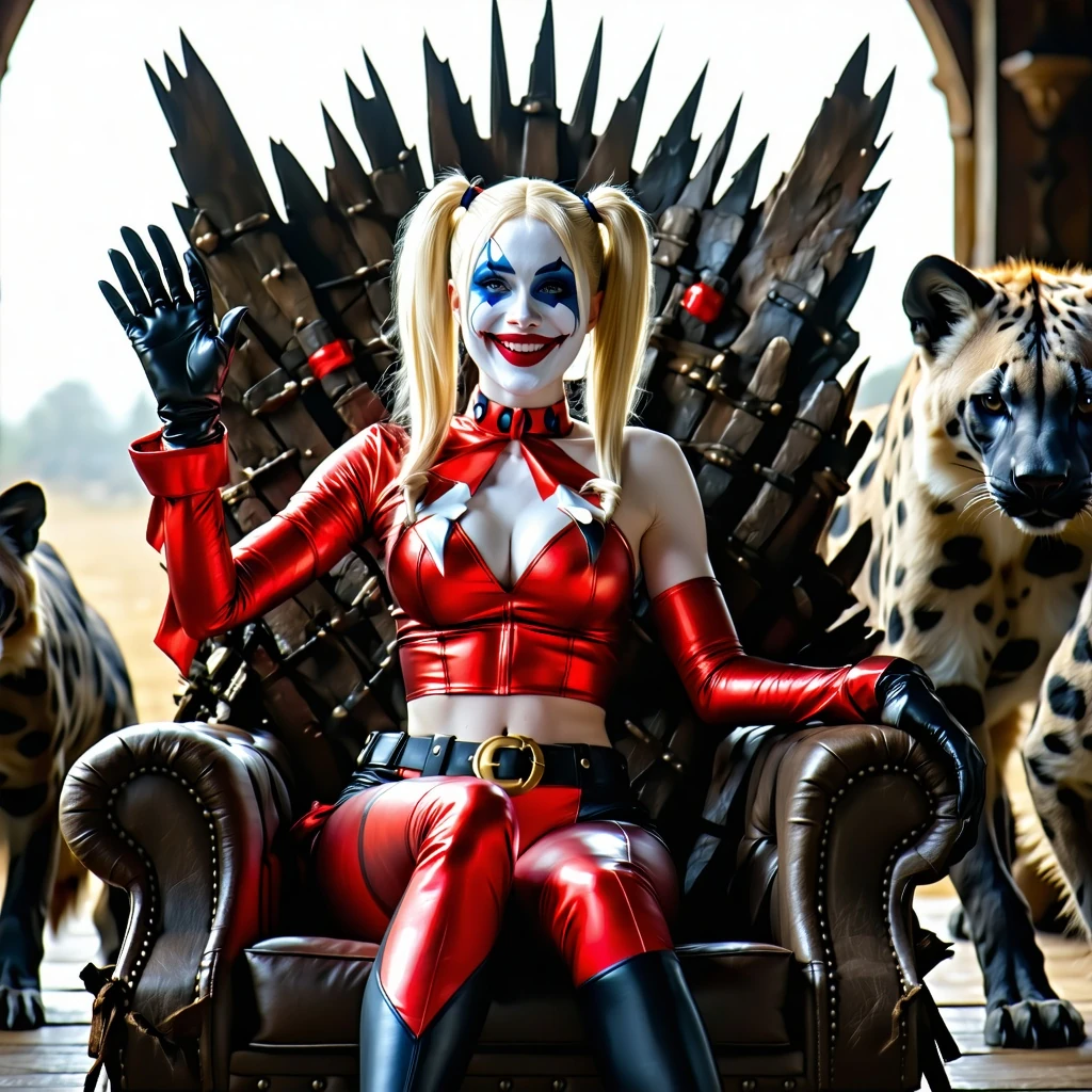 Harley Quinn Throne Hyenas Playful