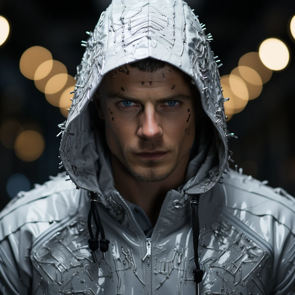 Cyberpunk Man Hoodie Robotic Motifs