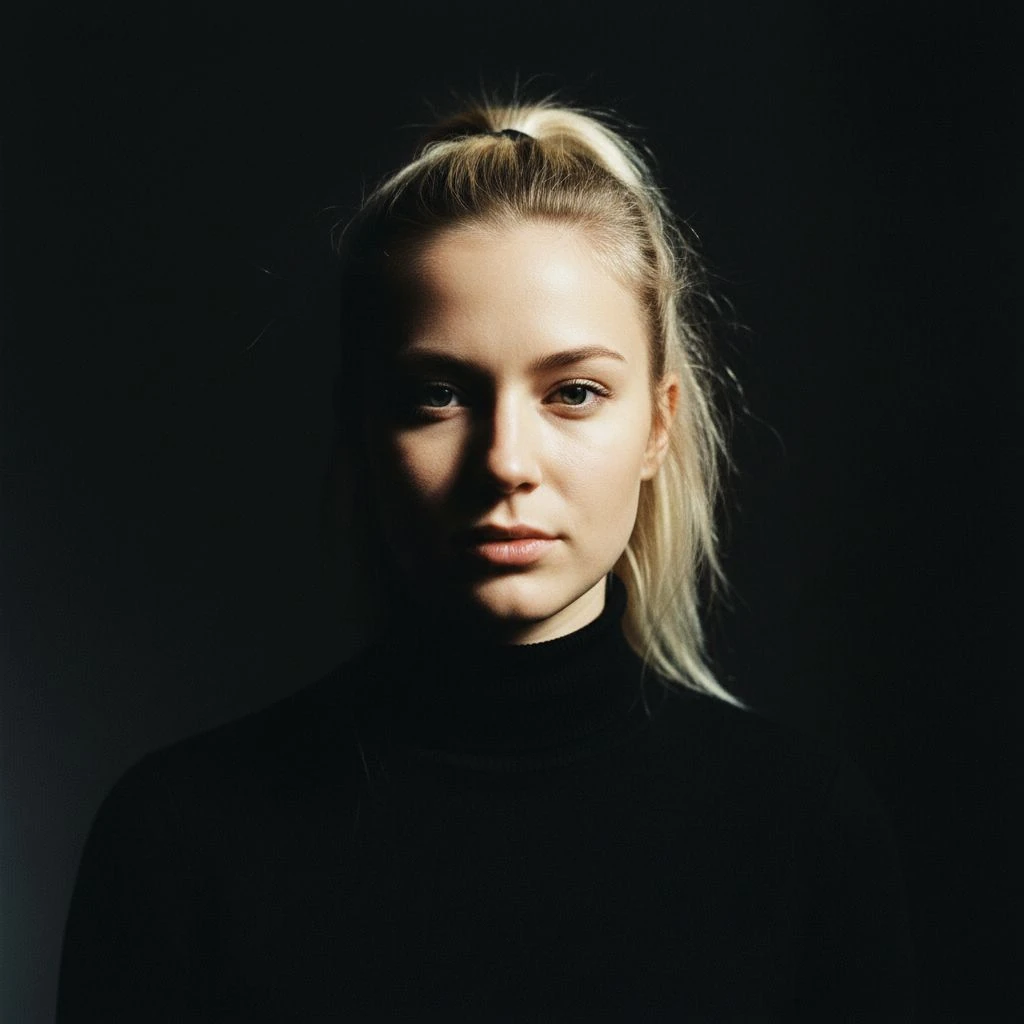 Blonde Woman Turtleneck Chiaroscuro Portrait