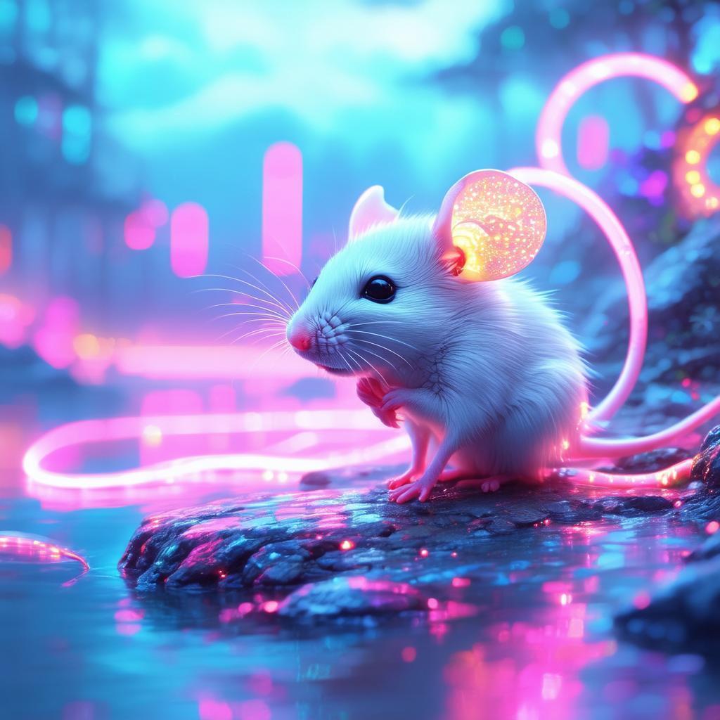 Cute White Mouse by a Cybernetic Lake
