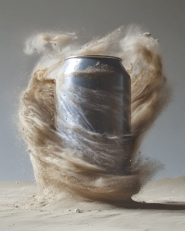 Spinning Grey Can Kicking Up Sand