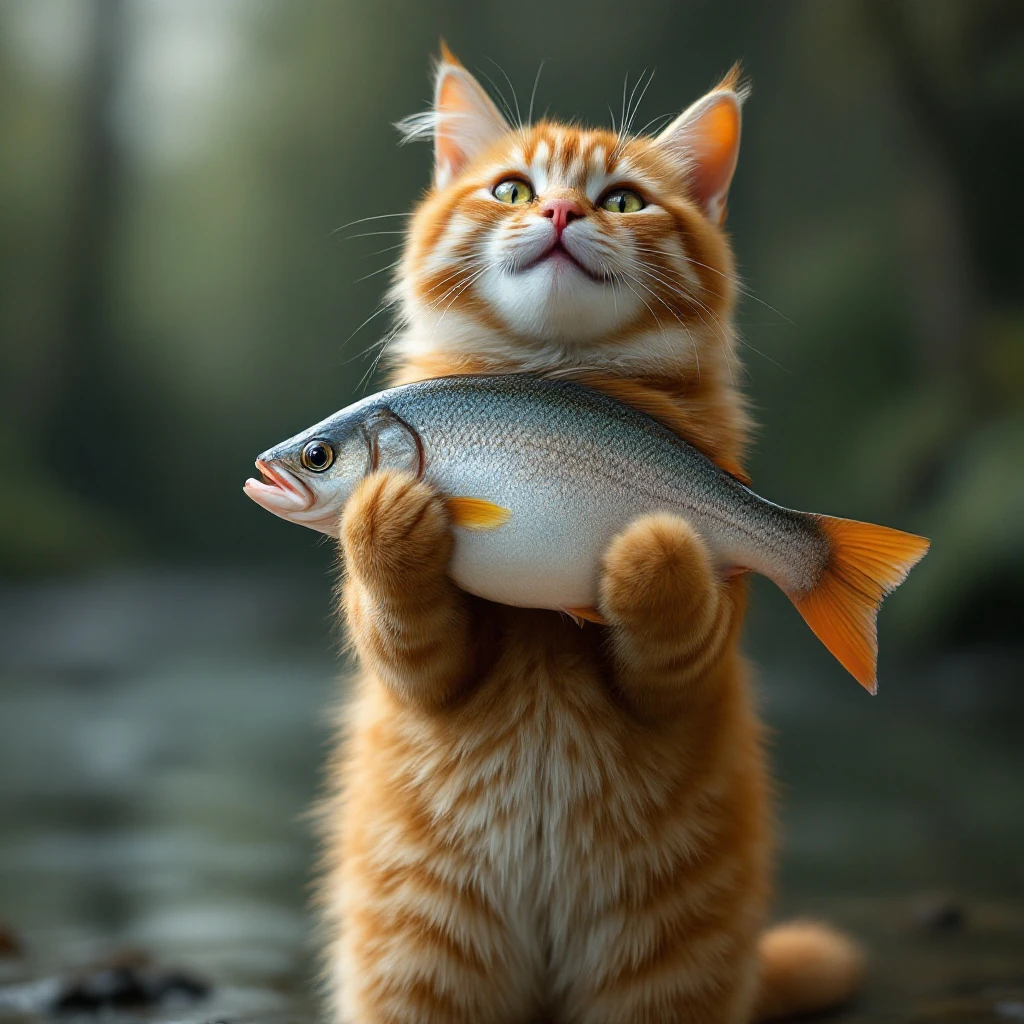 Cat Standing Fish Smile
