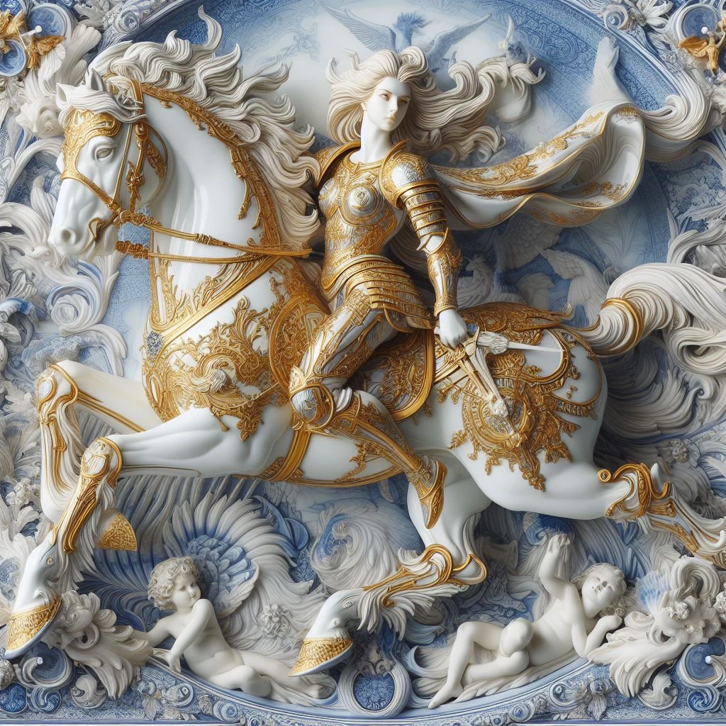 Woman Golden Armor Horse