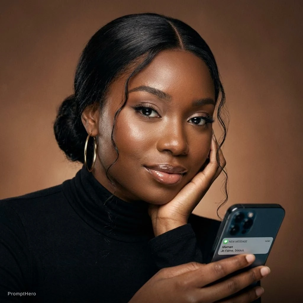 Elegant Woman Checking Phone Studio Portrait