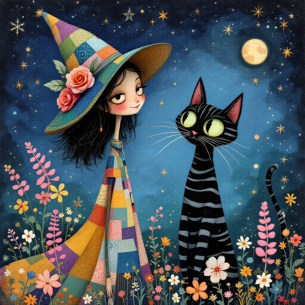 Whimsical Girl Elongated Cat