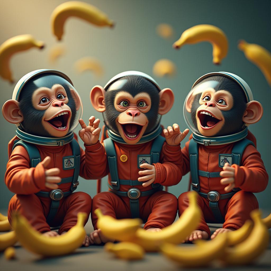 Astronaut Monkeys Laughing and Throwing Bananas