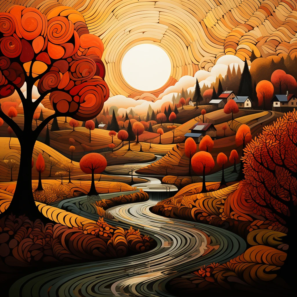 Geometrical Autumn Landscape Warm Colors