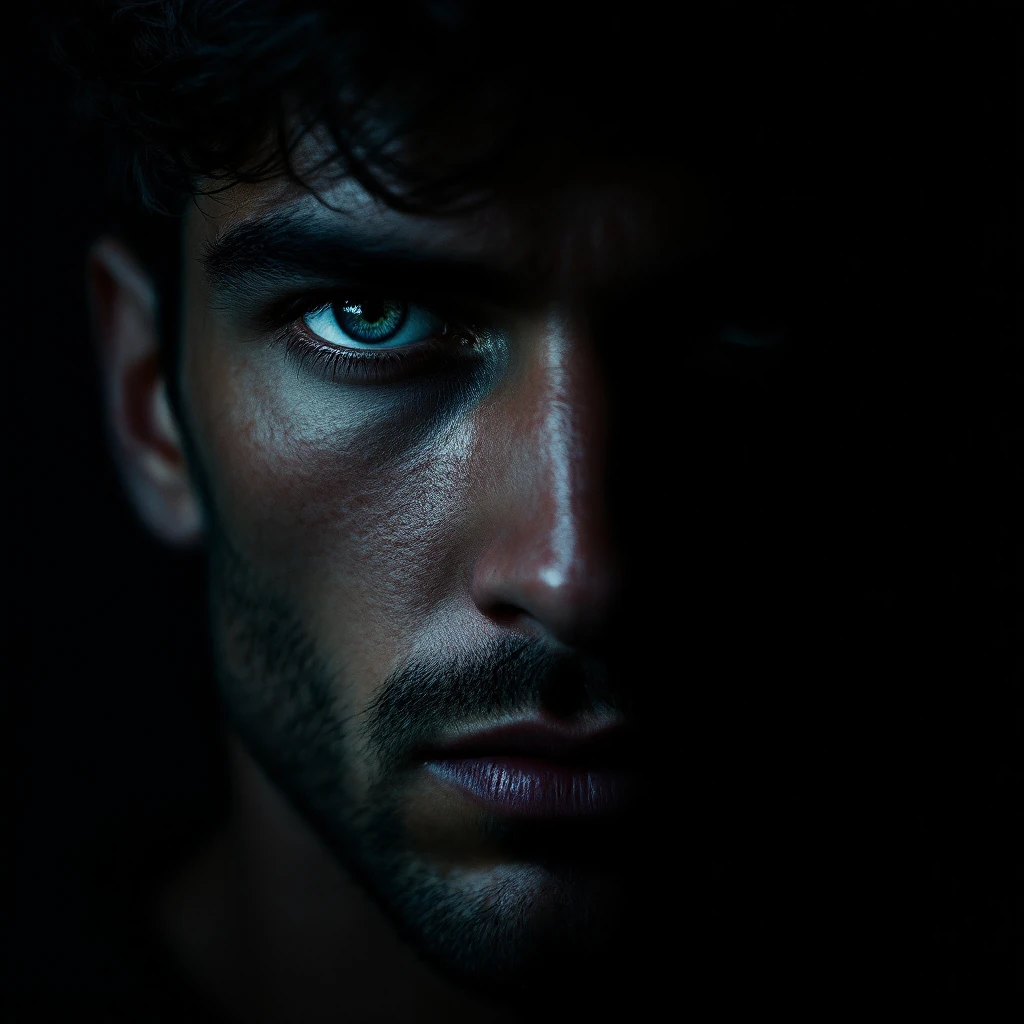 Portrait Man Black Background Mysterious