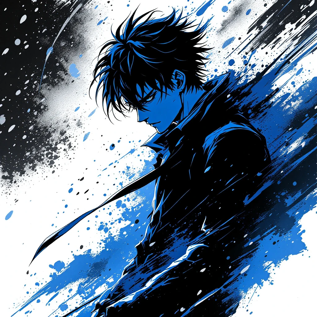 Anime Male Character Black Blue
