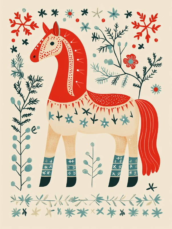 Red Dala Horse with Turquoise Decor