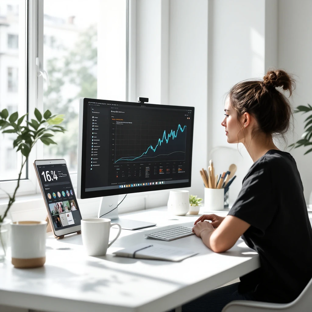 Designer Woman Workspace Desk Monitor