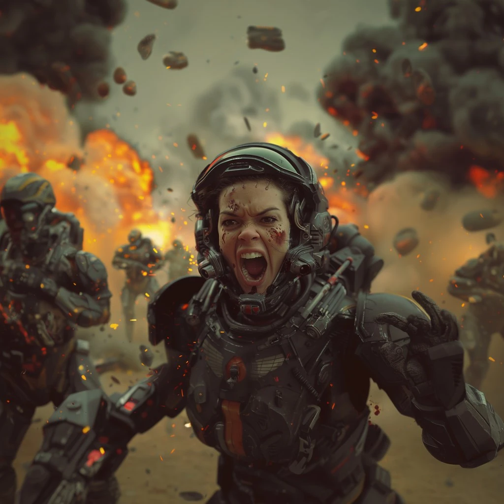 Female Space Marine Explosion Battle
