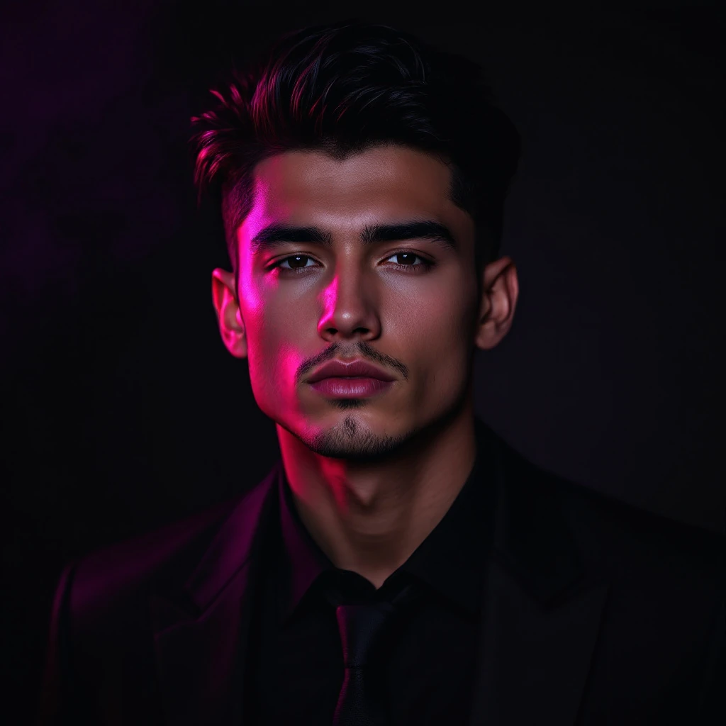 Man Black Suit Moody Purple Red