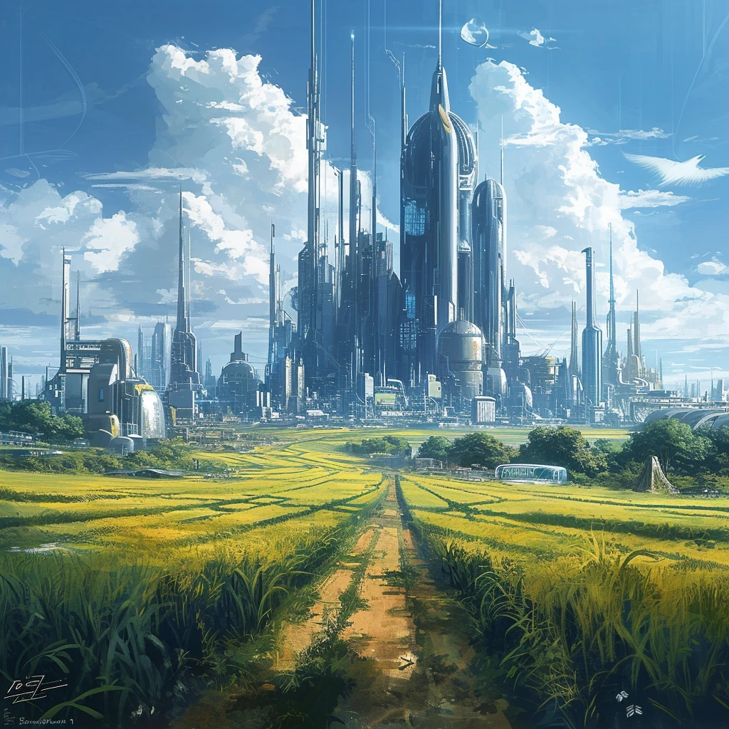 Futuristic Rural Landscape Acrylic Painting
