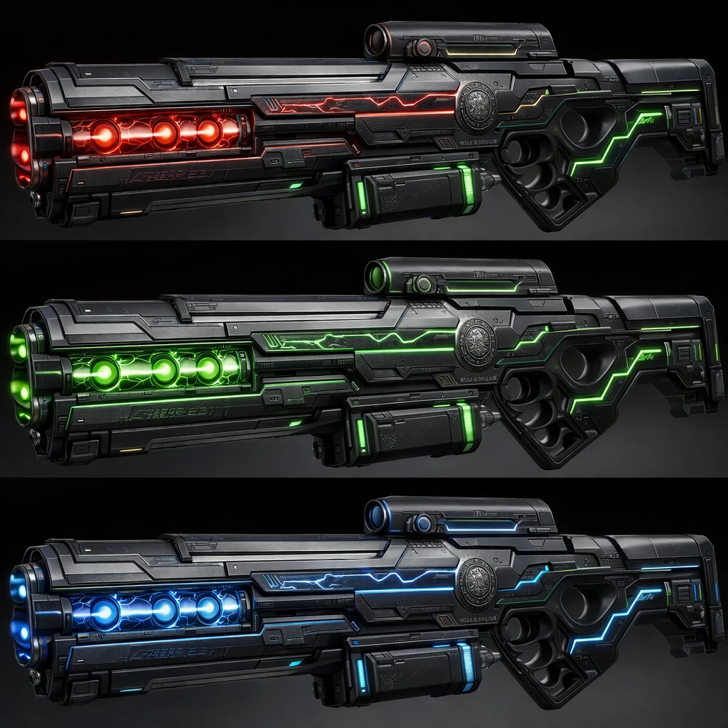Military Sci Fi Weapons Red Green Blue