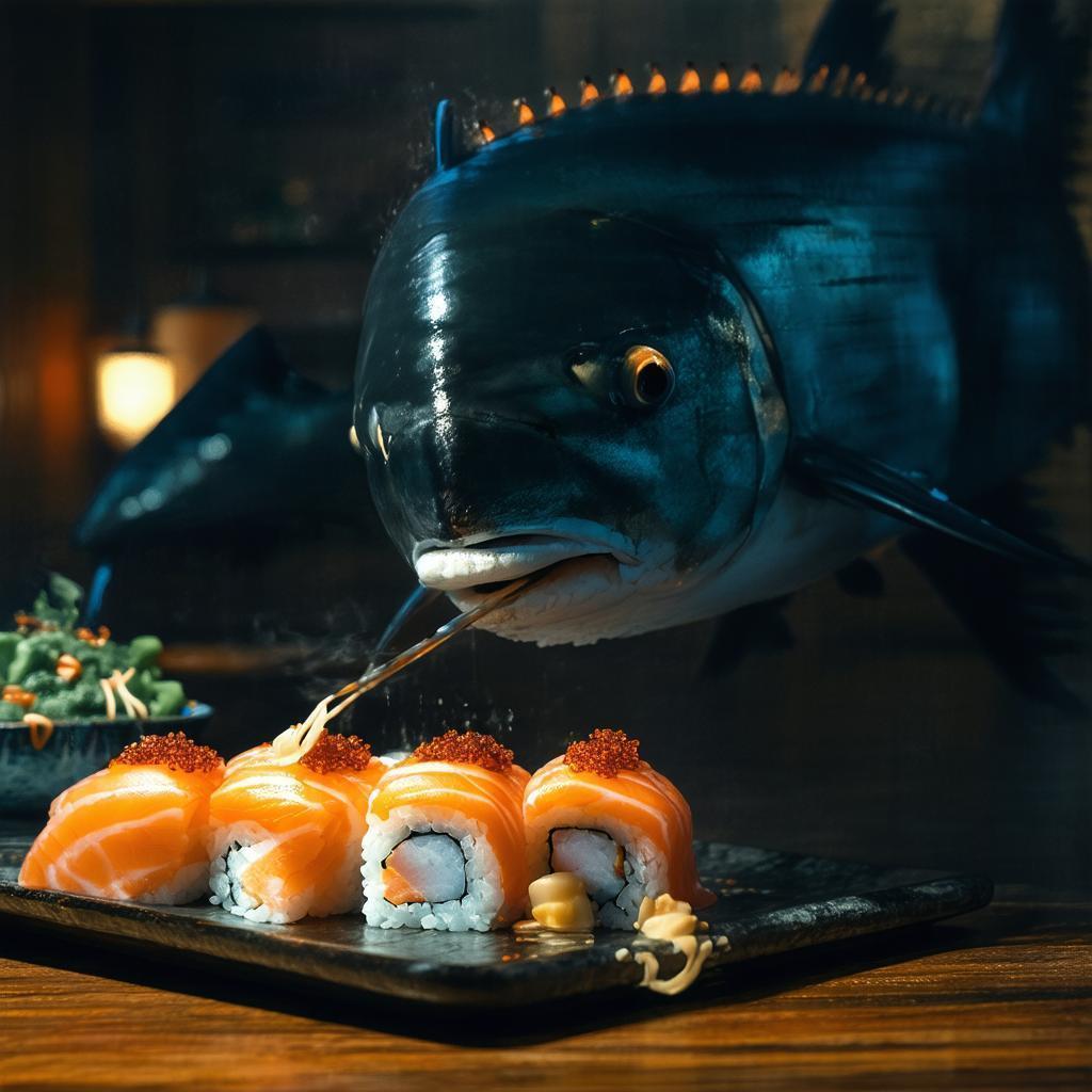 Mr Tuna Feasting on Sushi Noir