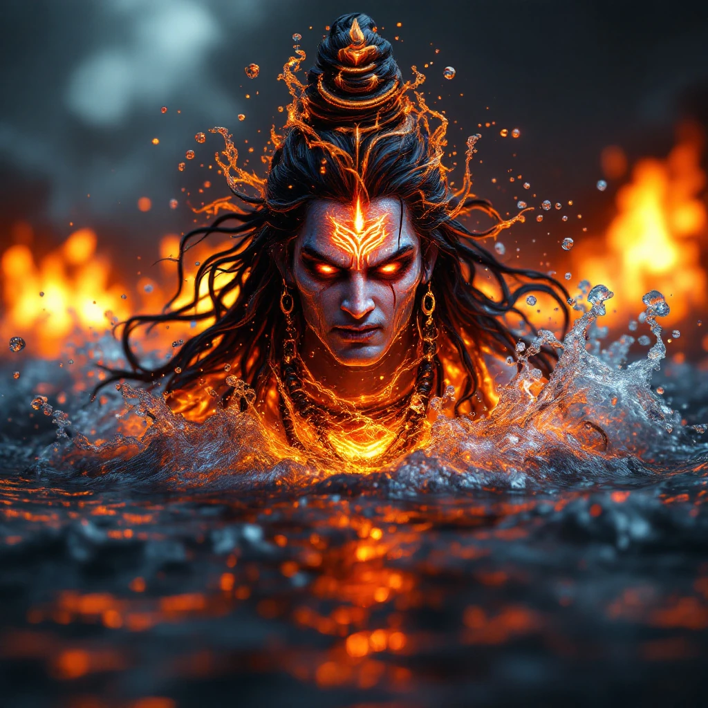 Lord Shiva Water Fire Hyperdetailed