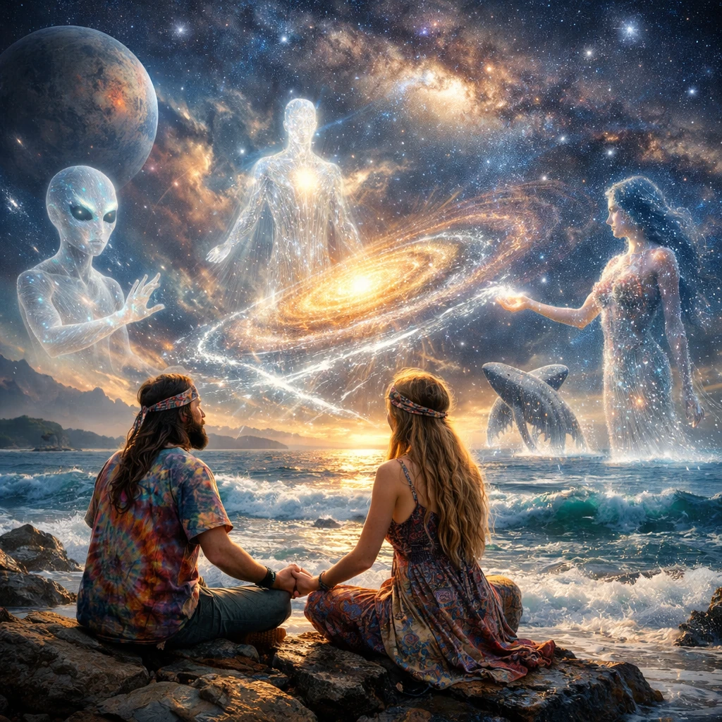 Hippie Couple Cosmic Universe Interaction