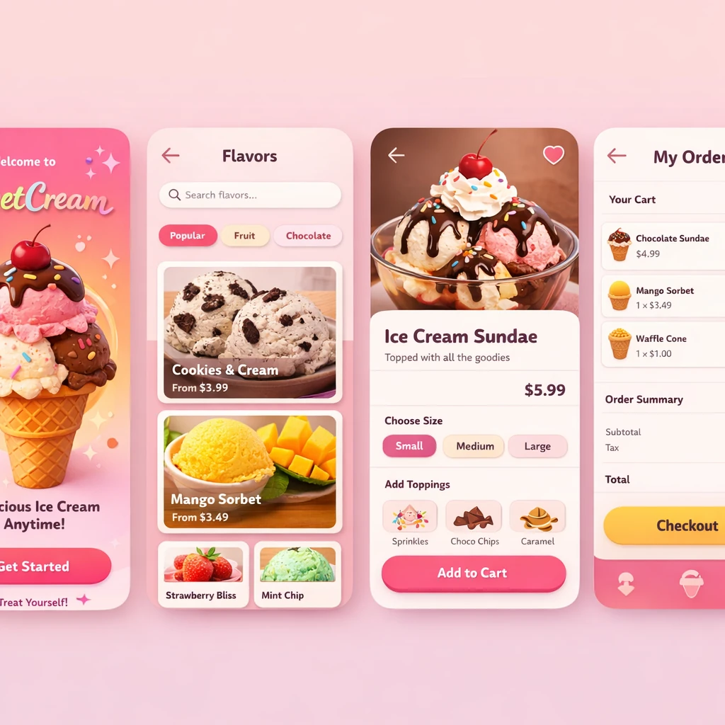 Ice Cream Shop Mobile App UI