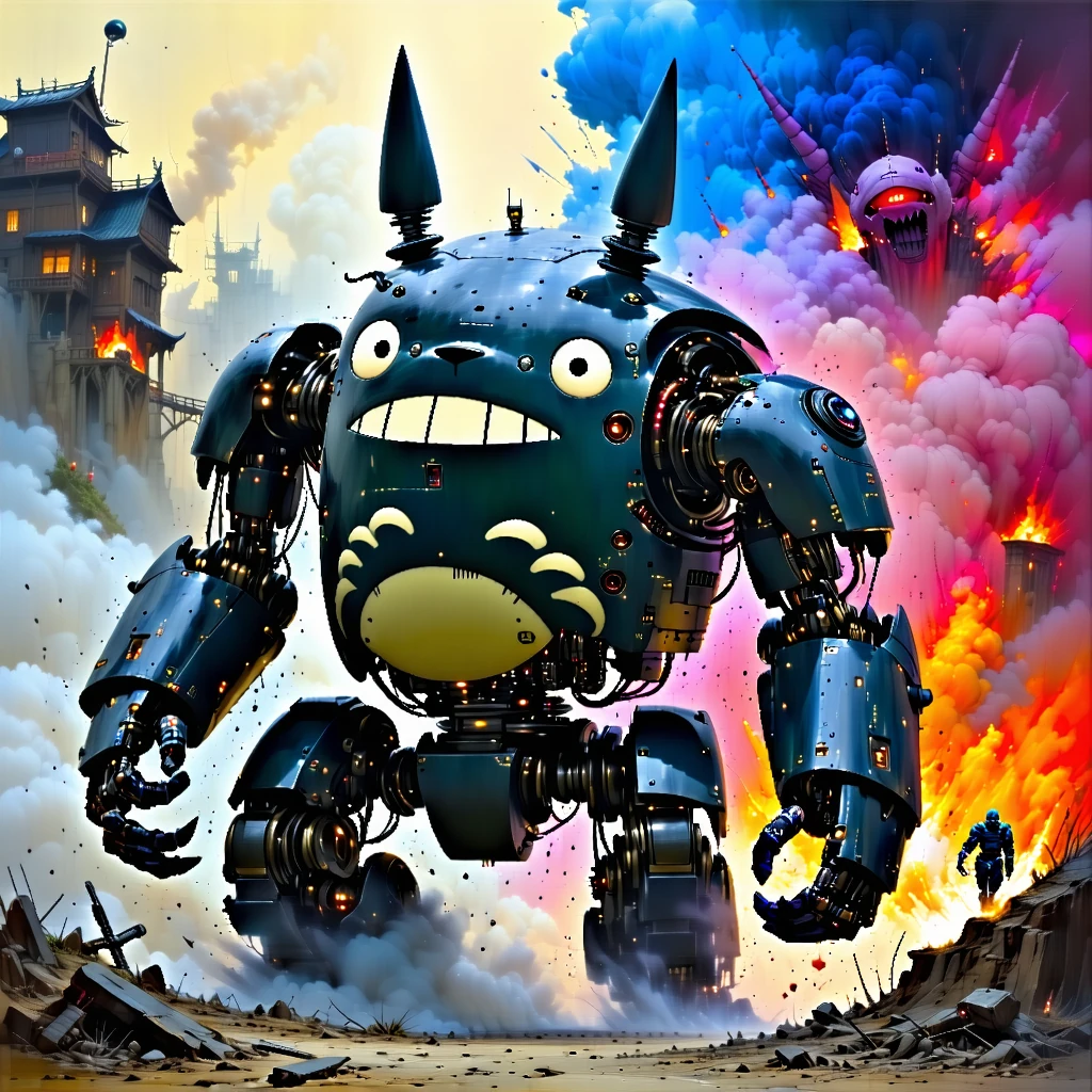 Totoro Cyborg Mecha Battle Explosion
