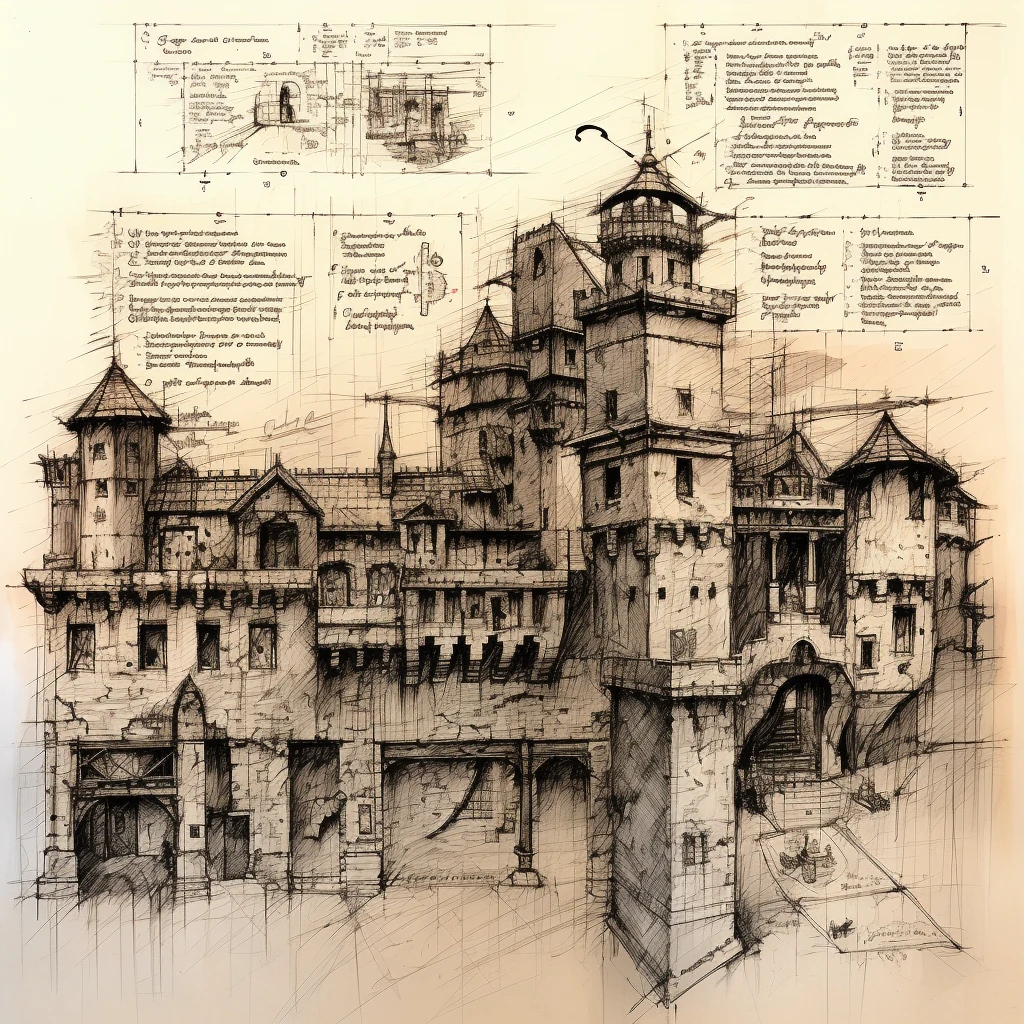Medieval Preschool Blueprint Ink Sketch