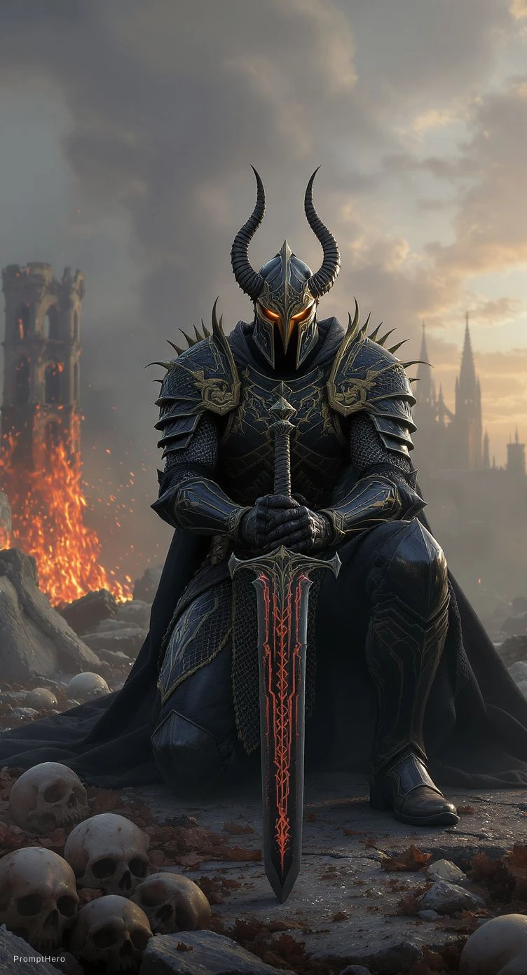 Armored Warrior Kneeling In Ancient Ruins