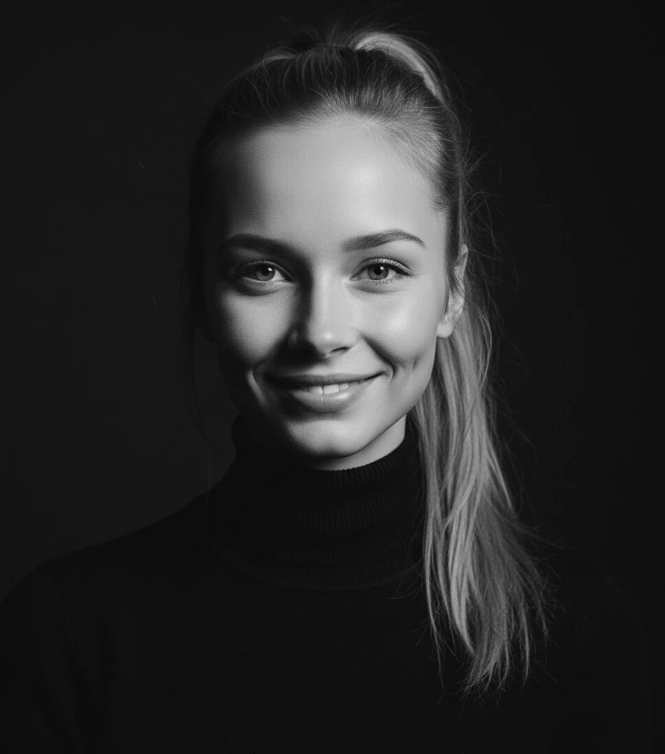 Blonde Woman Turtleneck Black White