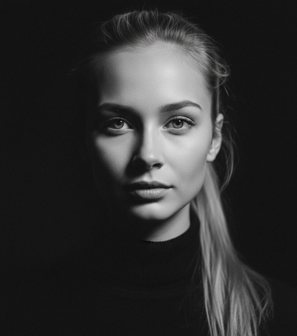 Blonde Woman Turtleneck Hasselblad Portrait