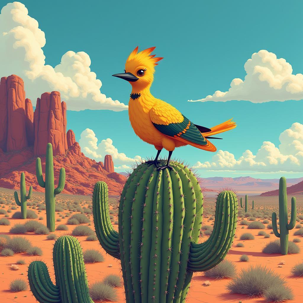 Dodo Bird Perched on a Saguaro Cactus
