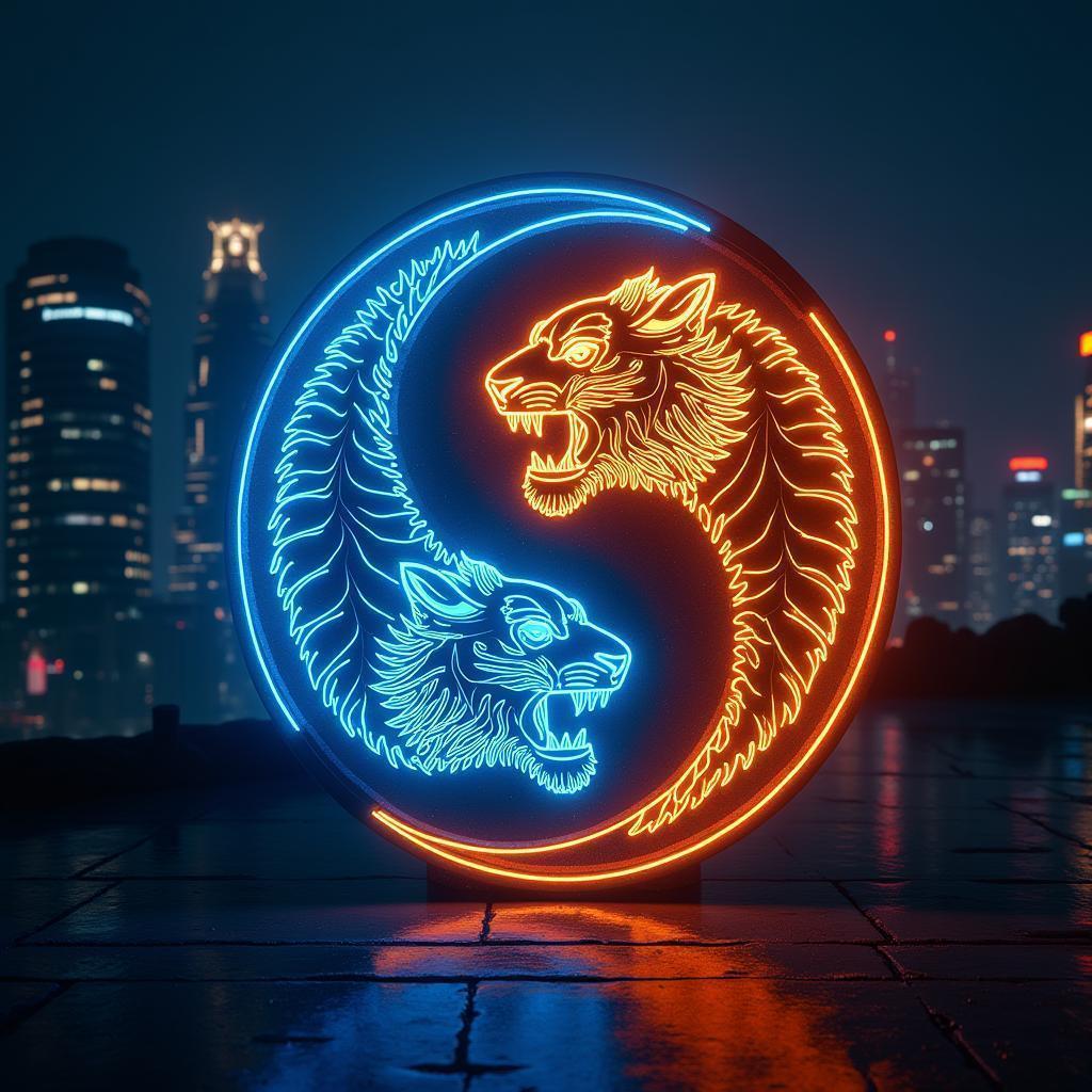 Cybernetic Tiger Yin Yang in Electric Neon