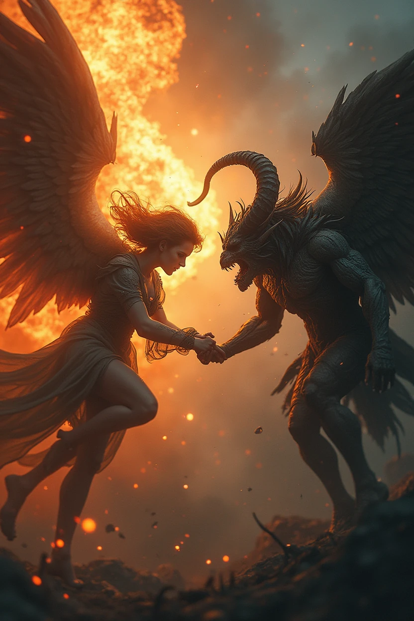 Angel Demon Conflict Fantasy Fire