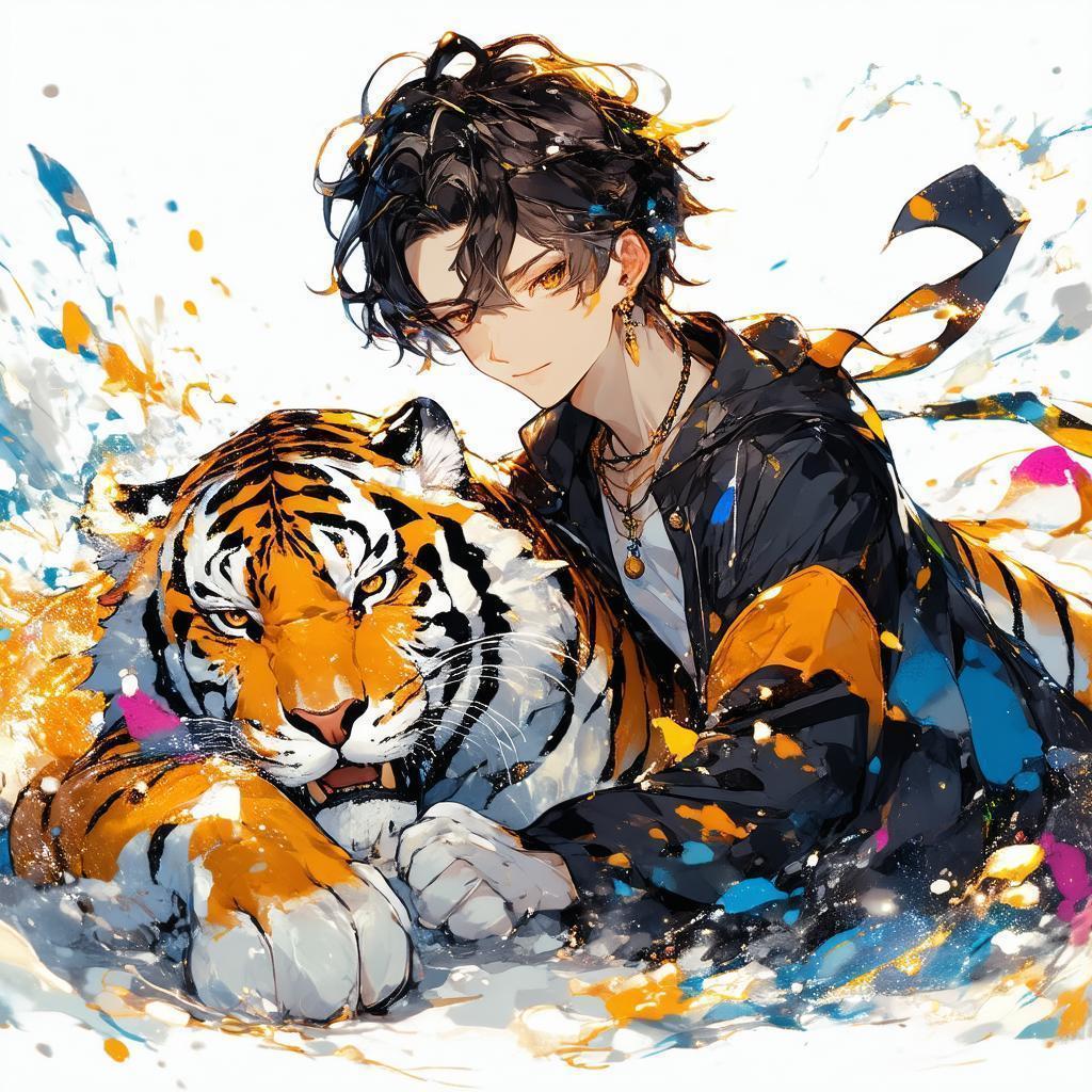 Boy and Tiger at Play in Anime